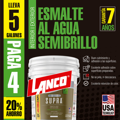 Lanco Esmalte al Agua Supra - Semibrillo (Disponible en Múltiples Colores)